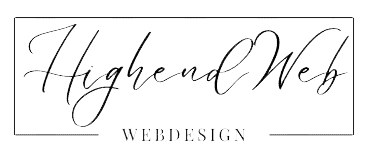 HighendWeb logo featuring elegant black script calligraphy with WEBDESIGN text beneath, flanked by decorative horizontal lines