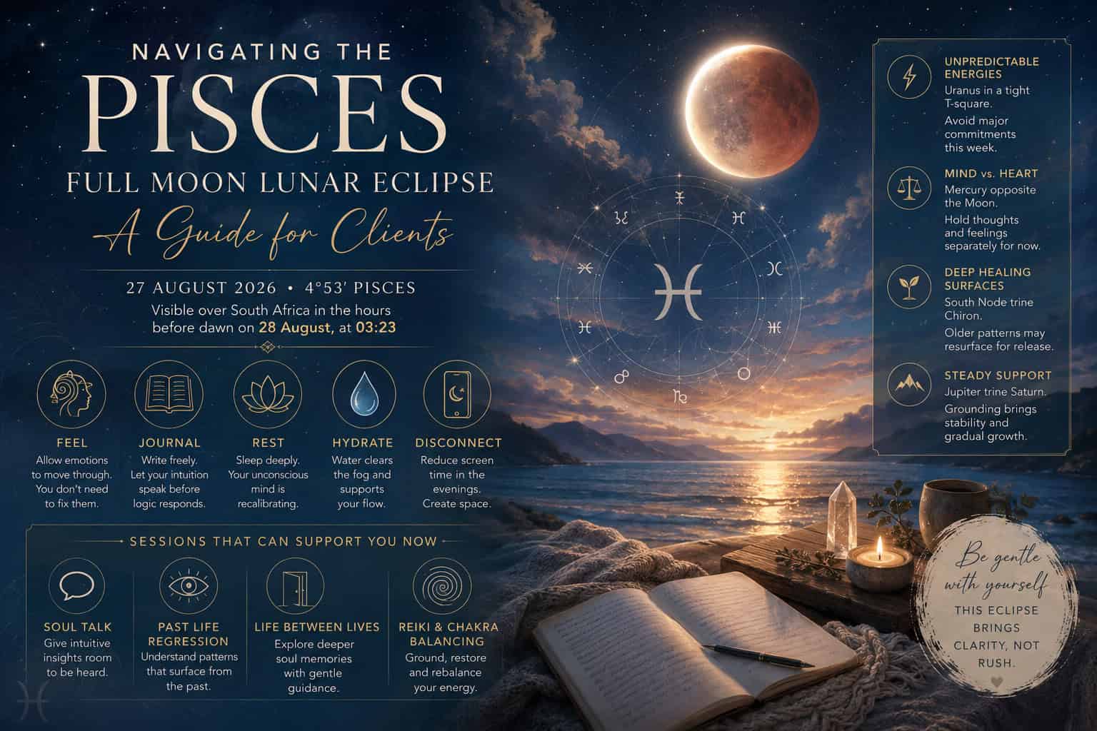 Navigating the Pisces Full Moon Lunar Eclipse: A Guide for Clients 1 Navigating the Pisces Full Moon Lunar Eclipse